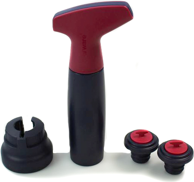 TUPPERWARE Küchenhelfer Wein-Pumpe + Stopper dunkelblau/rot Vakuum-Pumpe Weinflasche + SPÜLTUCH