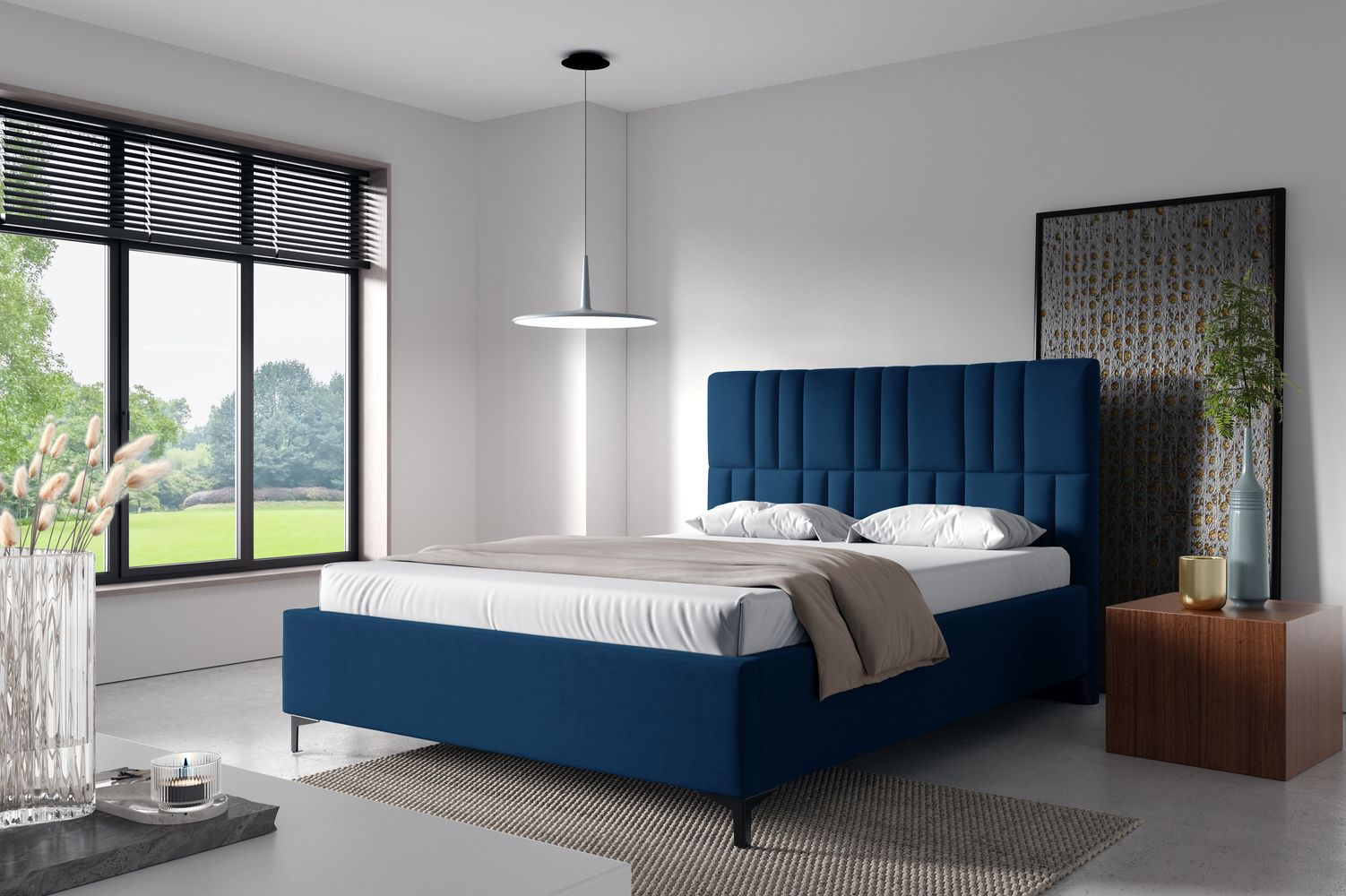 Čalúnená posteľ 160x200 ODETA 5 - tmavo modrá