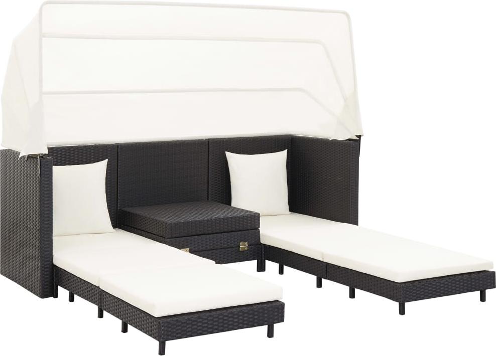 vidaXL Rozkladacia 3-miestna rozkladacia pohovka so strechou Poly ratan čierna