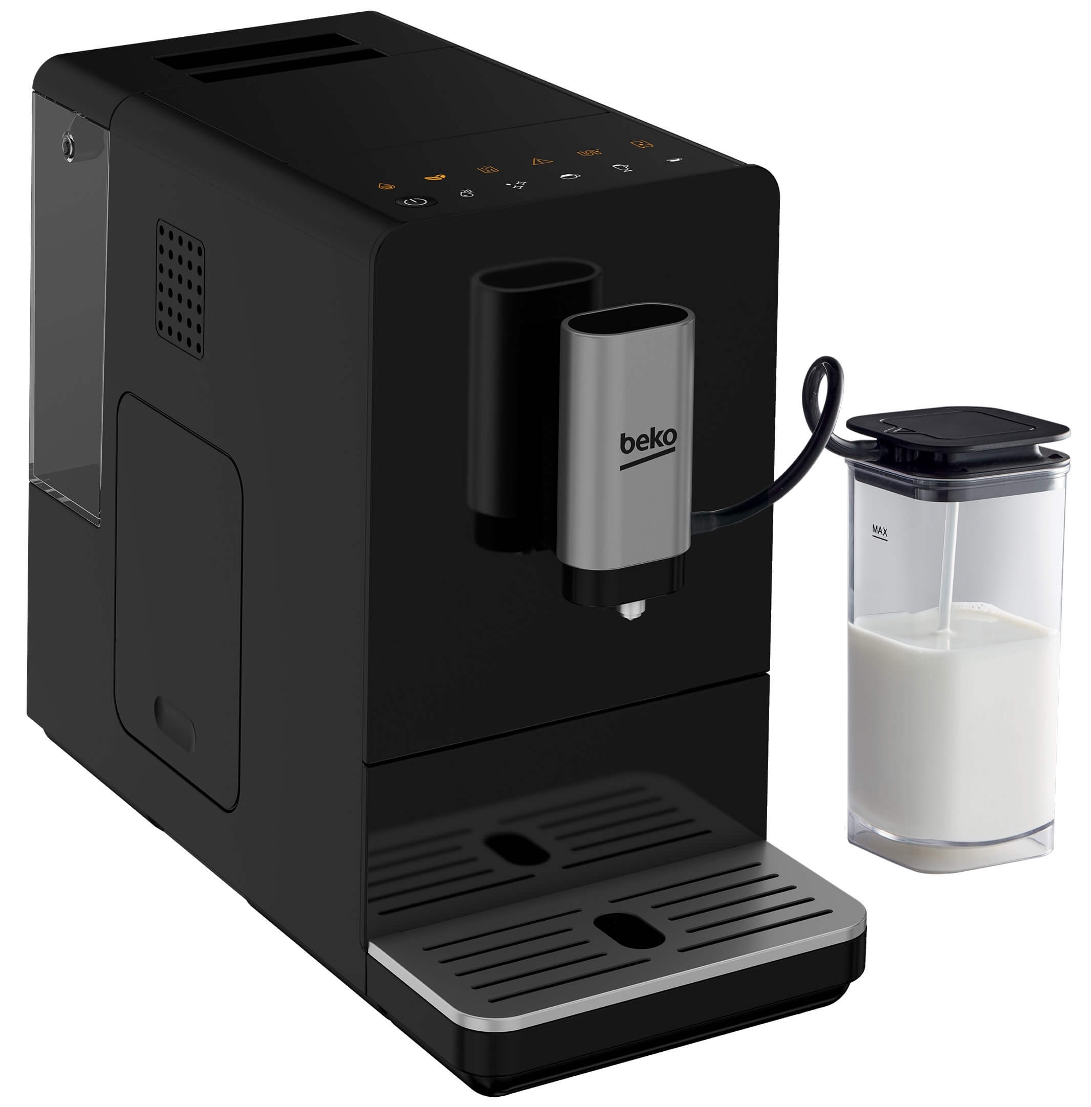 Automatický kávovar Beko CEG3194B, 1350 W, 19 bar, 1,5 l, dotykové ovládanie, integrovaný mlynček, napenenie mlieka, automatické čistenie, čierna