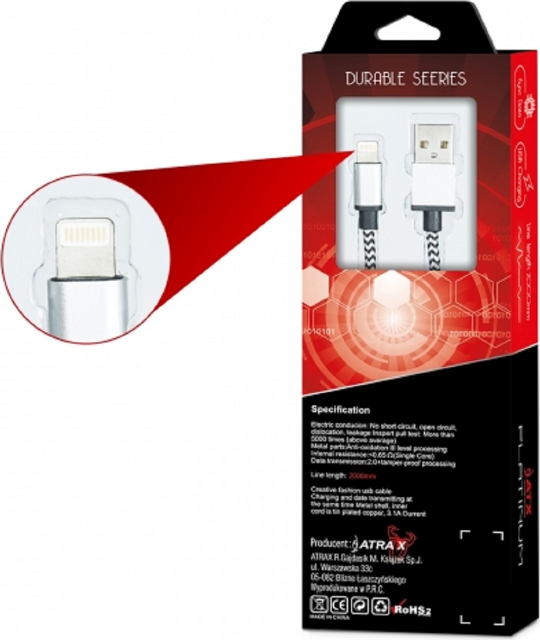 ATX nabíjací kábel dátový kábel rýchlonabíjací kábel rýchlonabíjací kábel Lighning 2 metre v striebornej farbe CE certifikovaný pre iPhone iPhone 5 / 5S / SE / 5C / iPhone 6 / 6S iPhone 6 Plus / 6S Plus / iPhone 7 / 7 Plus / iPhone 8 / 8 Plus iPhone X