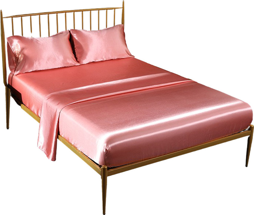 CANDeal 4-teiliges Luxus-Satin-Bettlaken-Set, 1 Bettlaken (259 x 228 cm), 1 Spannbettlaken (203 x 153 cm), 2 Kissenbezüge (50 x 75 cm) Home-00104-Pink-L