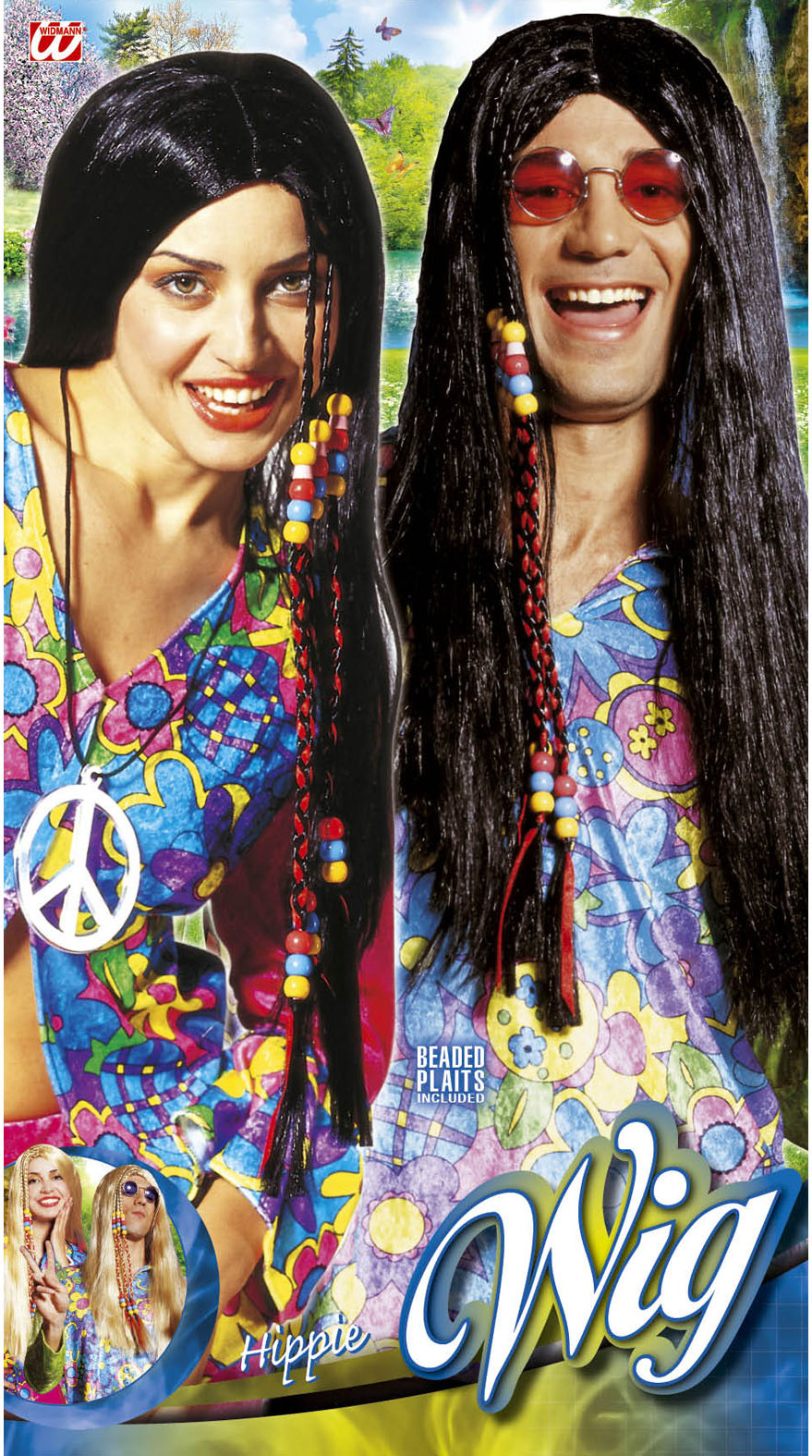 70er Jahre Hippie Perücke (schwarz) Widmann 6202R (B)