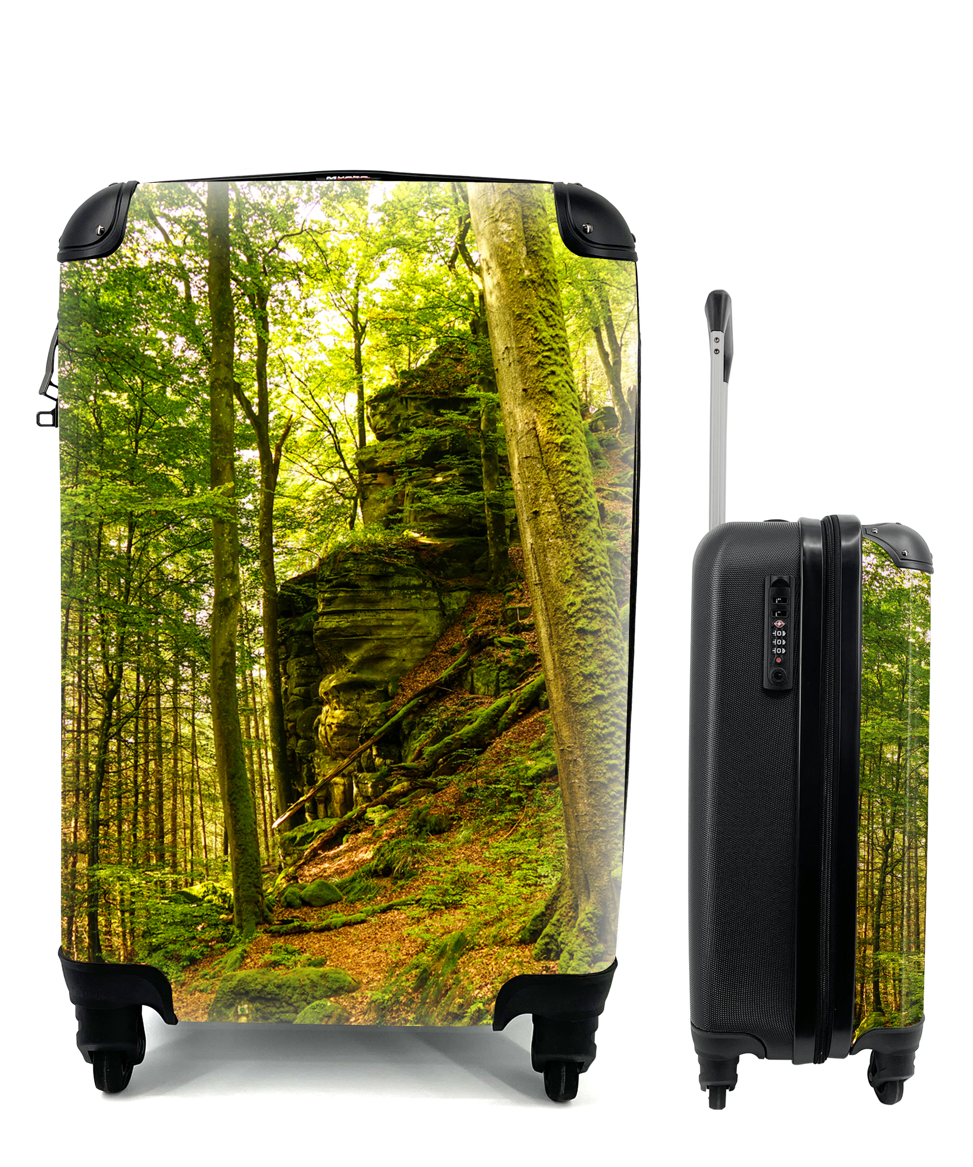 MuchoWow® Koffer Handgepäck Trolley Rollkoffer Kleine Reisekoffer mit 4 Rollen - Bäume - Stein - Wald - Natur - Pflanzen - Cabin Size < 55x40x23 cm & 55x40x20 cm - Fotokoffer - Kabinenkoffer - Boardgepäck - Reise-Box - Reisekoffer - Reisegepäck - Koffer mit Bild - Trolley für Kinder 68|891606495