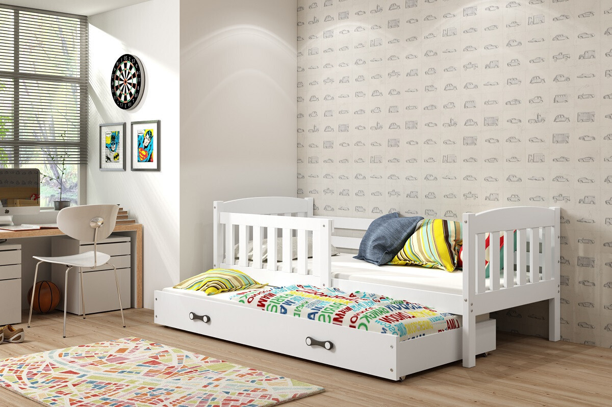 VENETI Kinderbett mit Zustellbett ohne Matratzen 90x200 BRIGID – Weiß 032-04-00612
