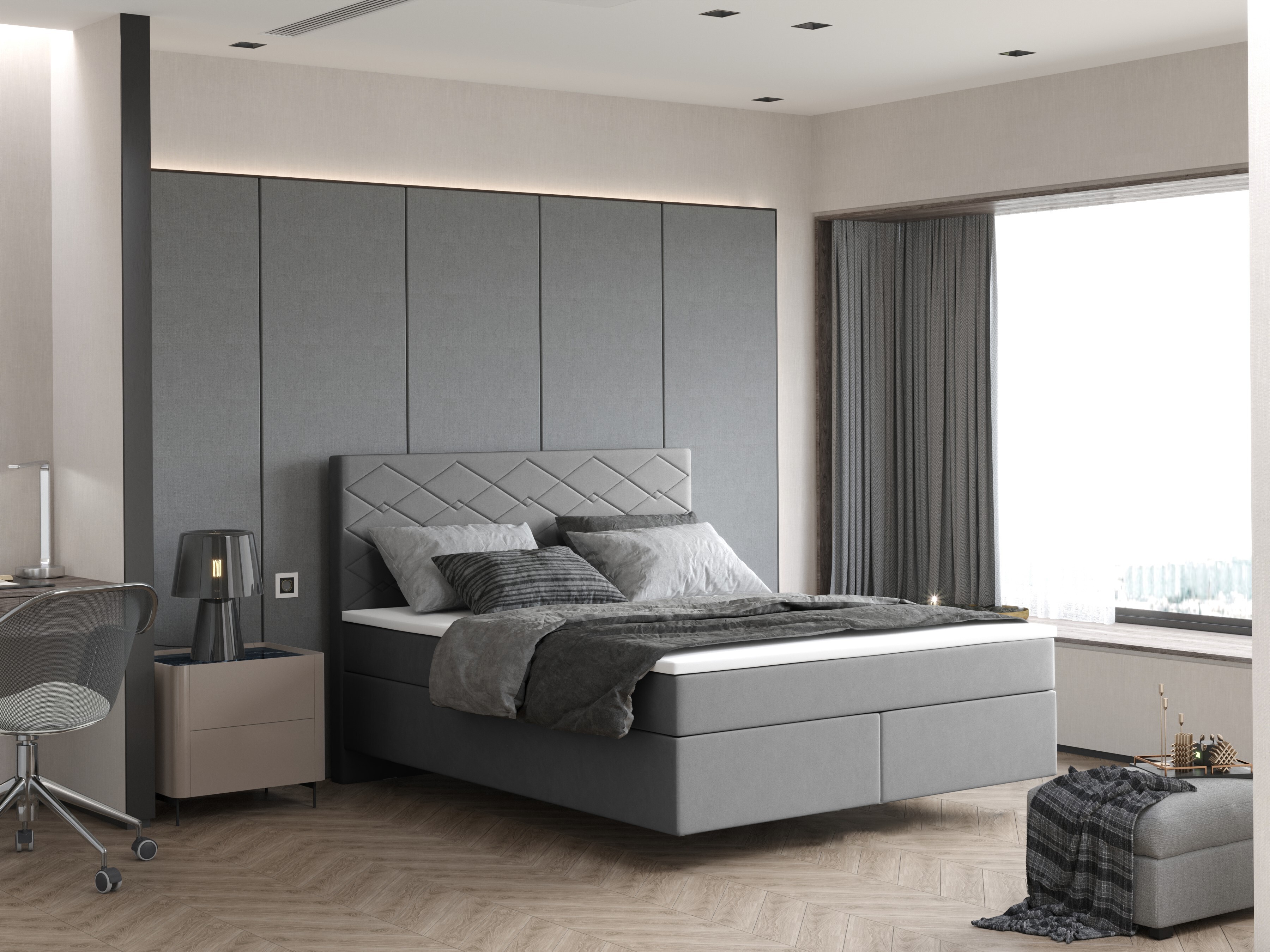 Skriňová posteľ Kaiser Möbel s dvoma matracmi a topperom SEVI III látka Opera Grey 180 cm x 200 cm