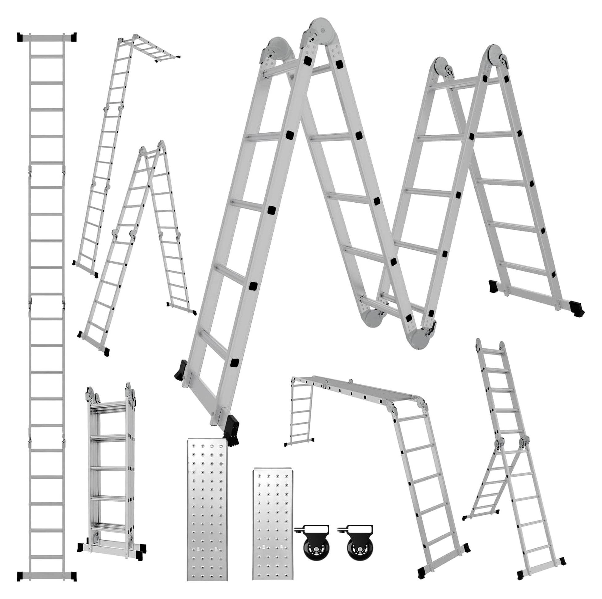 Markenlos 4x5 Mehrzweckleiter 582 cm 7 in 1 Aluminiumleiter Klappleiter Haushaltsleiter Arbeitsleiter Anlegeleiter Steigleiter Arbeitsbühne Multifunktionsleiter