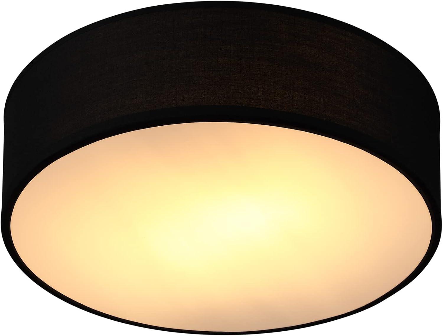 MONZANA® Deckenlampe Stoff Wohnzimmer Schlafzimmer E27 Schwarz 30cm Rund 1-Flammig 40W Lampe Flur Küche Deckenstrahler Deckenleuchte Stoffdeckenlampe 27097