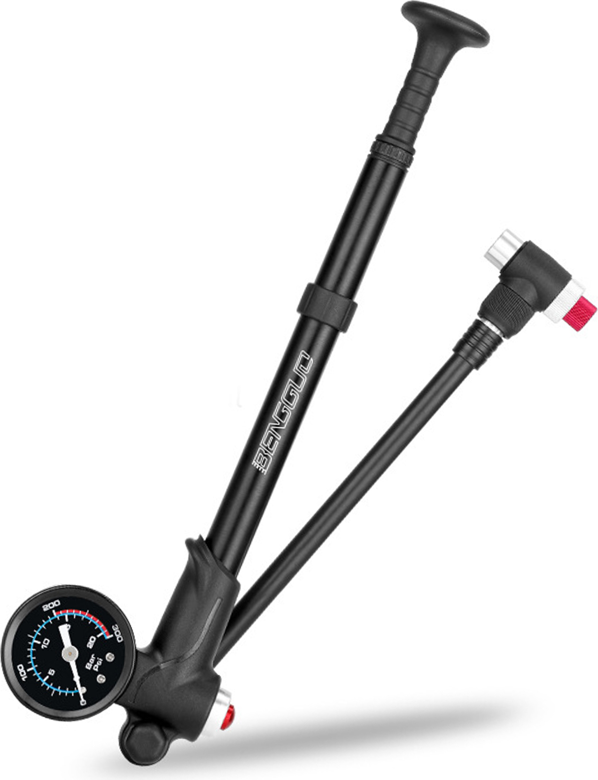 Gistuch Fahrrad Shock Pumpe mit Druckanzeige, 300PSI, Hochdruck Fahrradreifen Aufpumpgerät, für Gabel und Hinterradfederung, BG-1612, kurz, schwarz