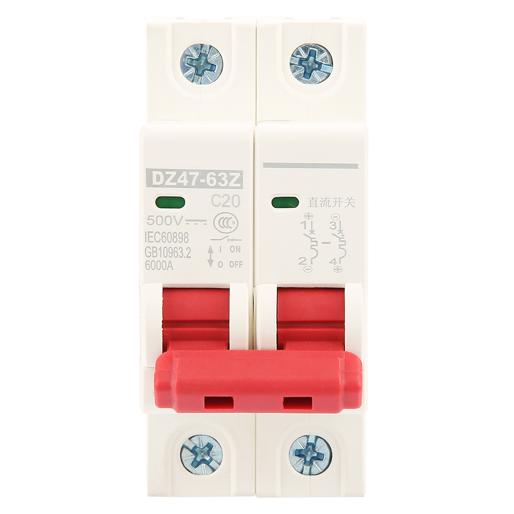 Cocosity Leitungsschutzschalter, Mini-Leitungsschutzschalter, MCB, 20A 500V Leitungsschutzschalter, DC MCB, DC-Leitungsschutzschalter DZ47-63Z-2P