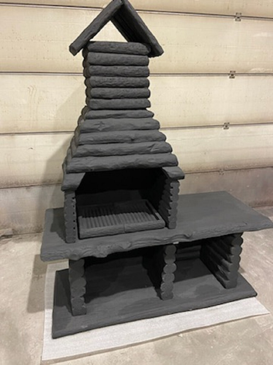 Demotex GmbH Casa Padrino Luxus Gartengrill Schwarz 162 x 70 x H. 205 cm - Beton Grillkamin in Holzoptik - Luxus Garten Accessoires