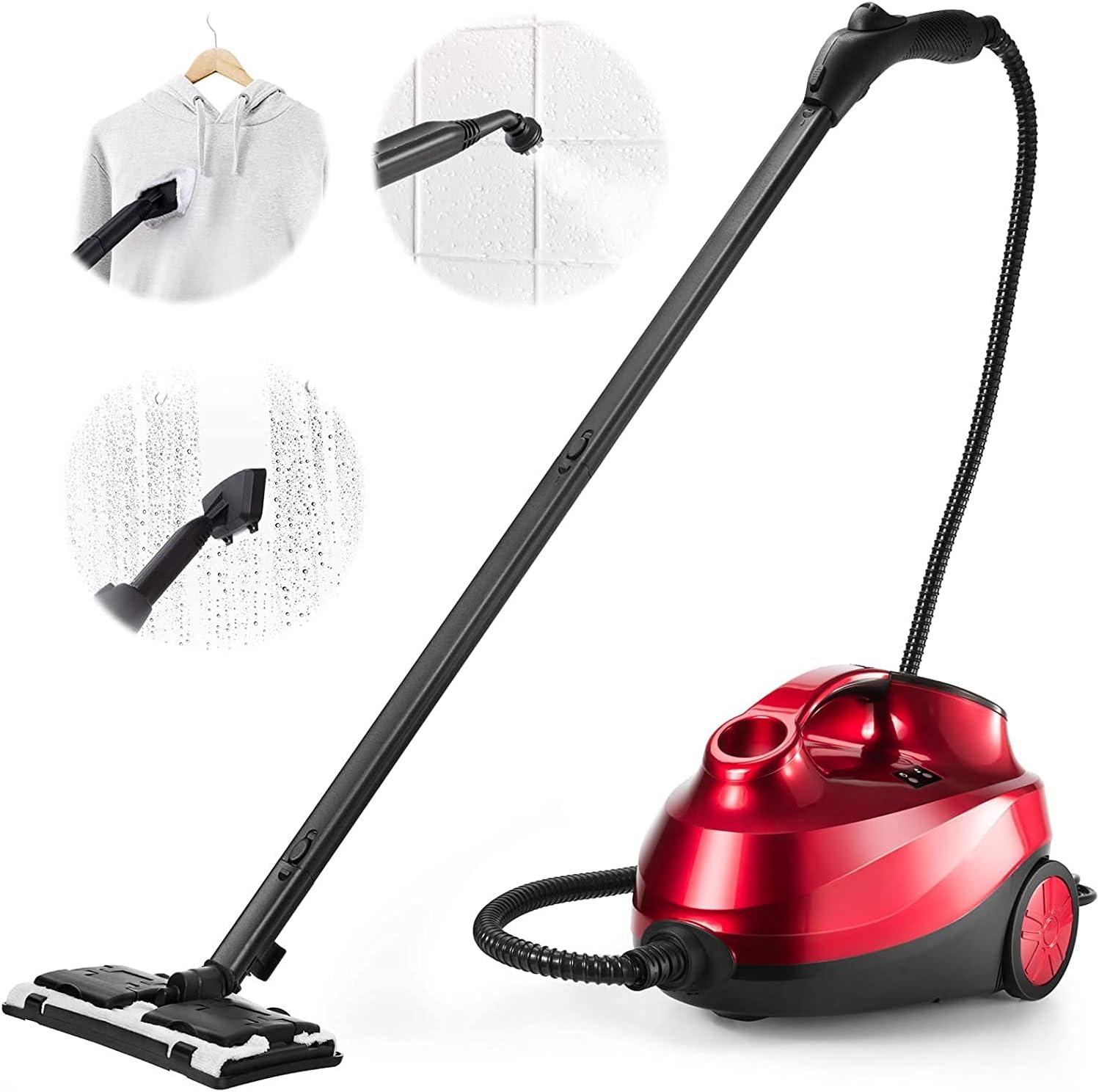 GIANTEX 2000W Dampfreiniger mit 19 Zubehör & 3 einstellbare Dampfmenge, Dampfzeit bis 45 Min./ bis 108°C, Bodendampfreiniger mit 1,5L Tank, für Teppiche, Fenster (Rot) HS57767GHDE