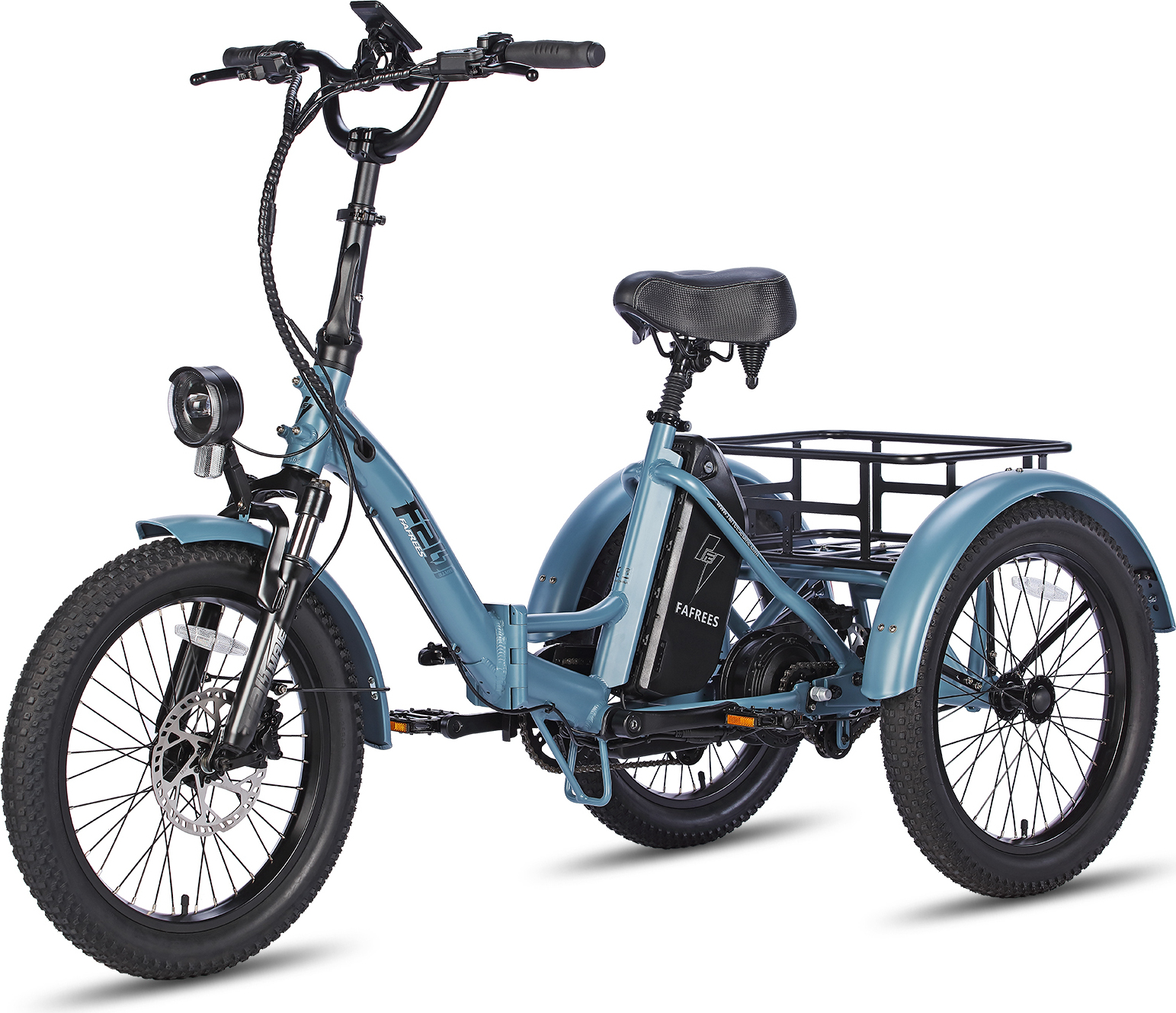 Fafrees F20 meta trojkolka skladací bicykel elektrický bicykel 3 kolieska 48V LCD 18.2Ah modrý + čierny košík na bicykel