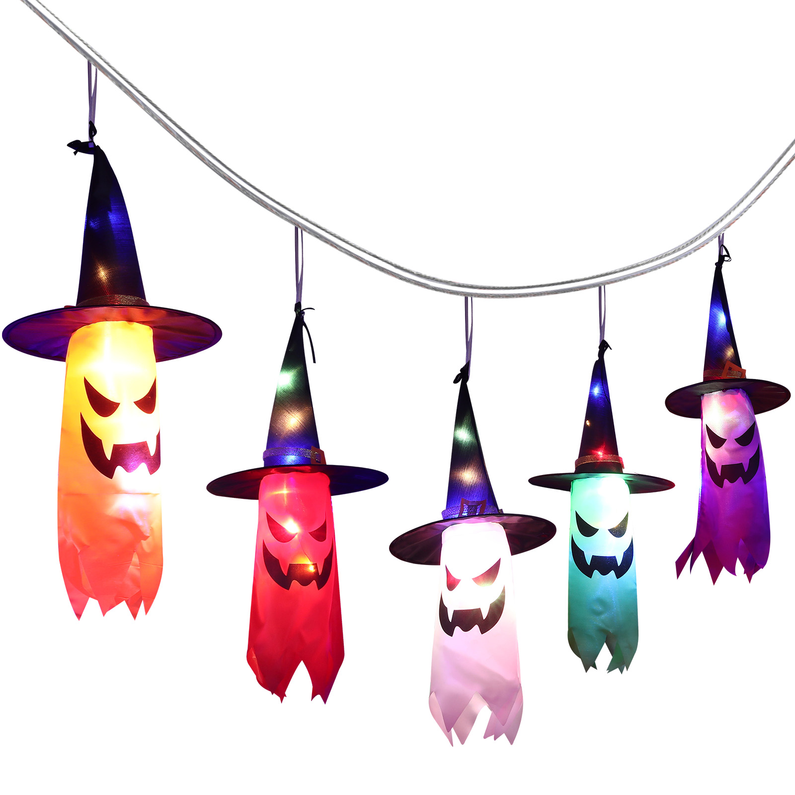 3 Stück Halloween Geister Lichter | LED Geister Mit Hexenhüten | 60cm Hängedeko Für Garten & Haus