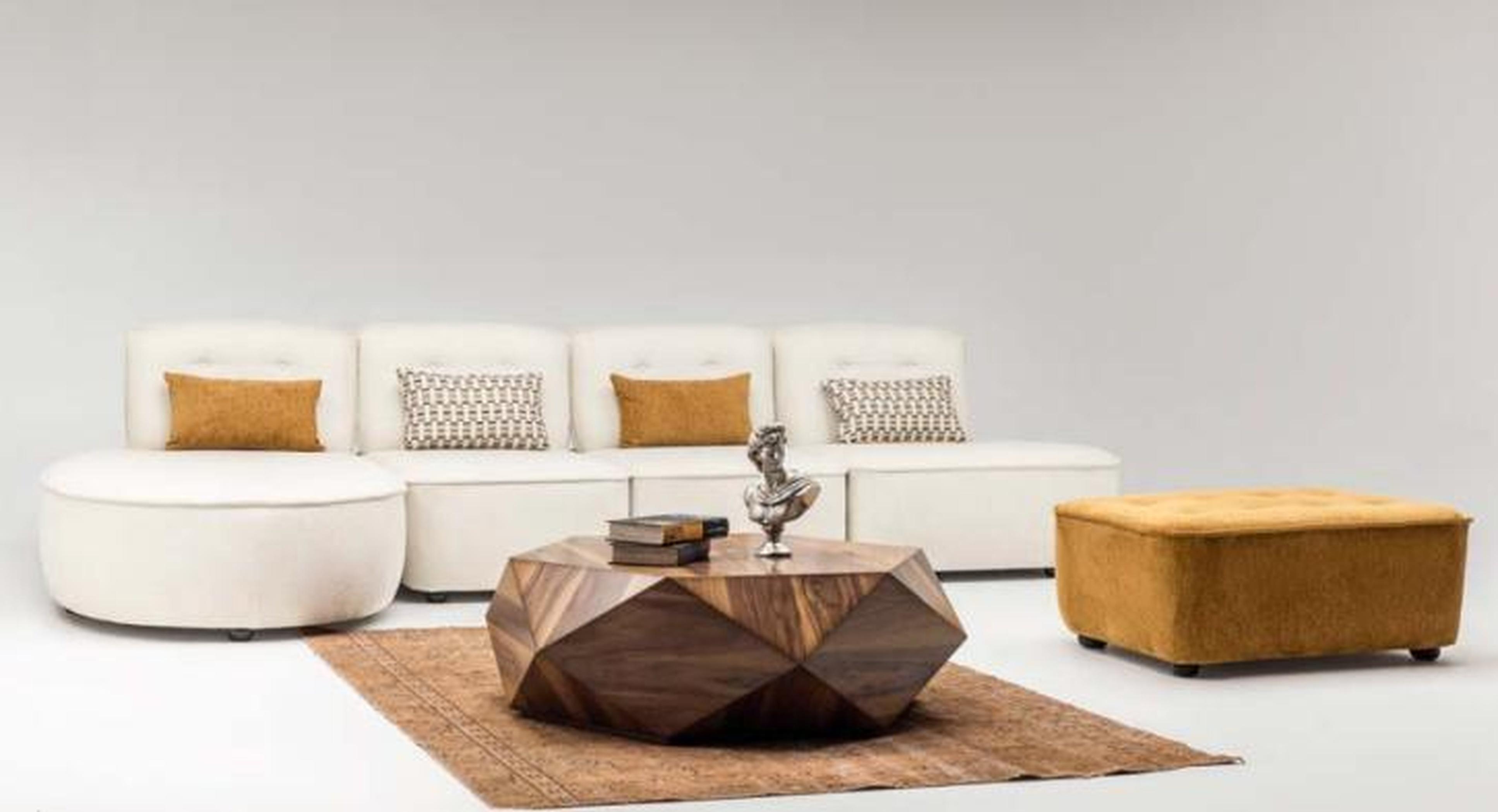 AEA Modulares Sektionssofa Ecksofa L form Medern Counch Hocker Beige Stoff