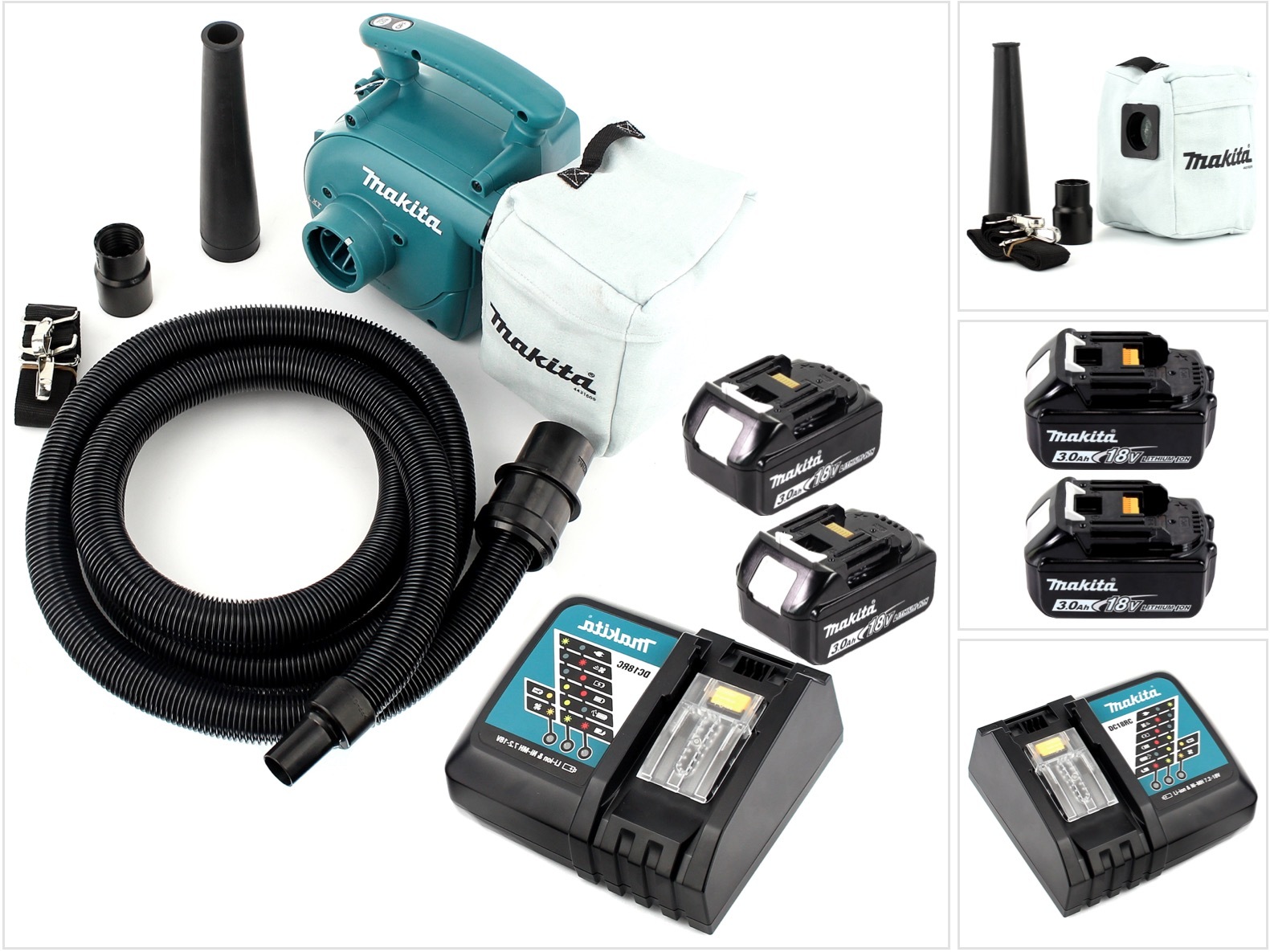 Akumulátorový vysávač Makita DVC 350 RF 18V + 2x akumulátor 3,0Ah + nabíjačka