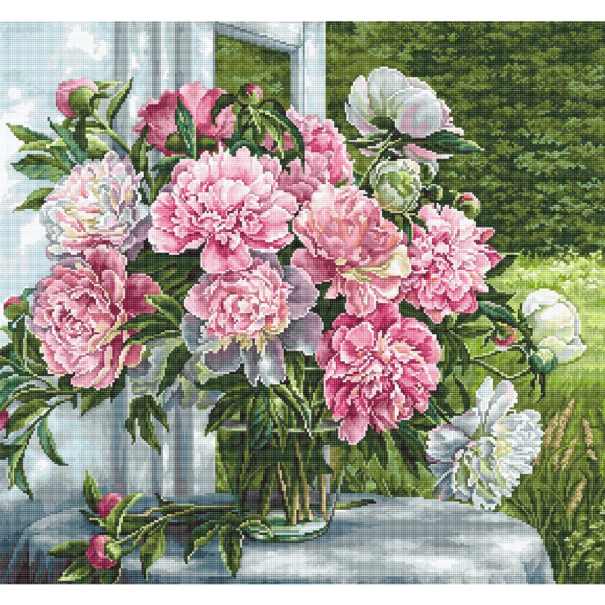 Luca-S Kreuzstichset 'Vase Mit Pfingstrosen' – 34x41cm, Inkl. Garn, Nadel & Anleitung