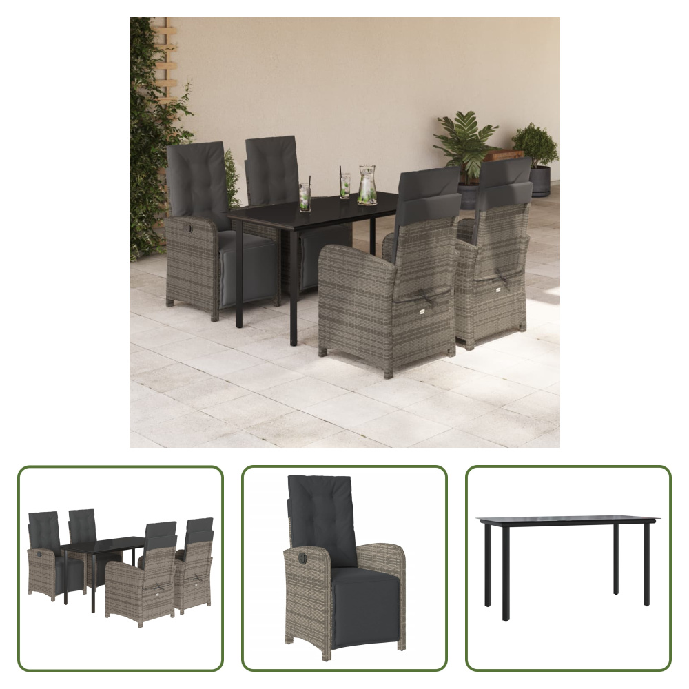 The Living Store 5-dielny záhradný jedálenský set s vankúšmi sivý polyratan