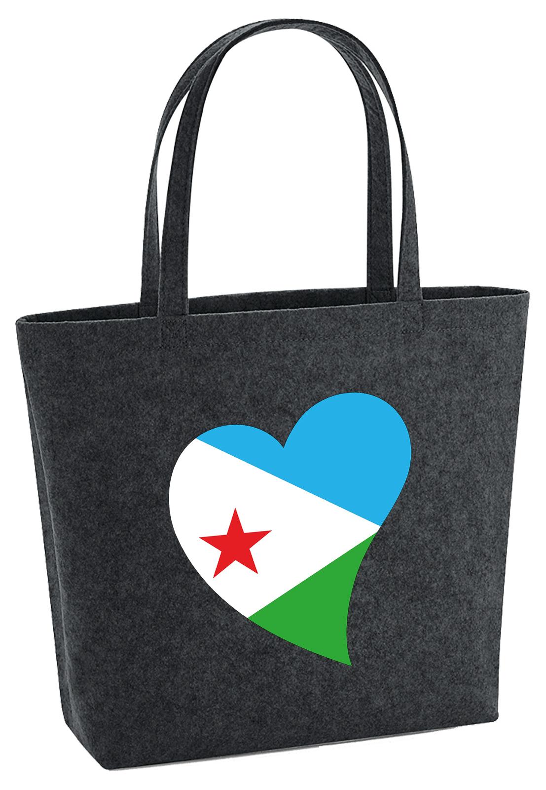 Hellweg Druckerei Huuraa Filzshopper Dschibuti Flagge Herz 22 Liter Charcoal Melange Filztasche Geschenkidee 6742FIS-CHAR