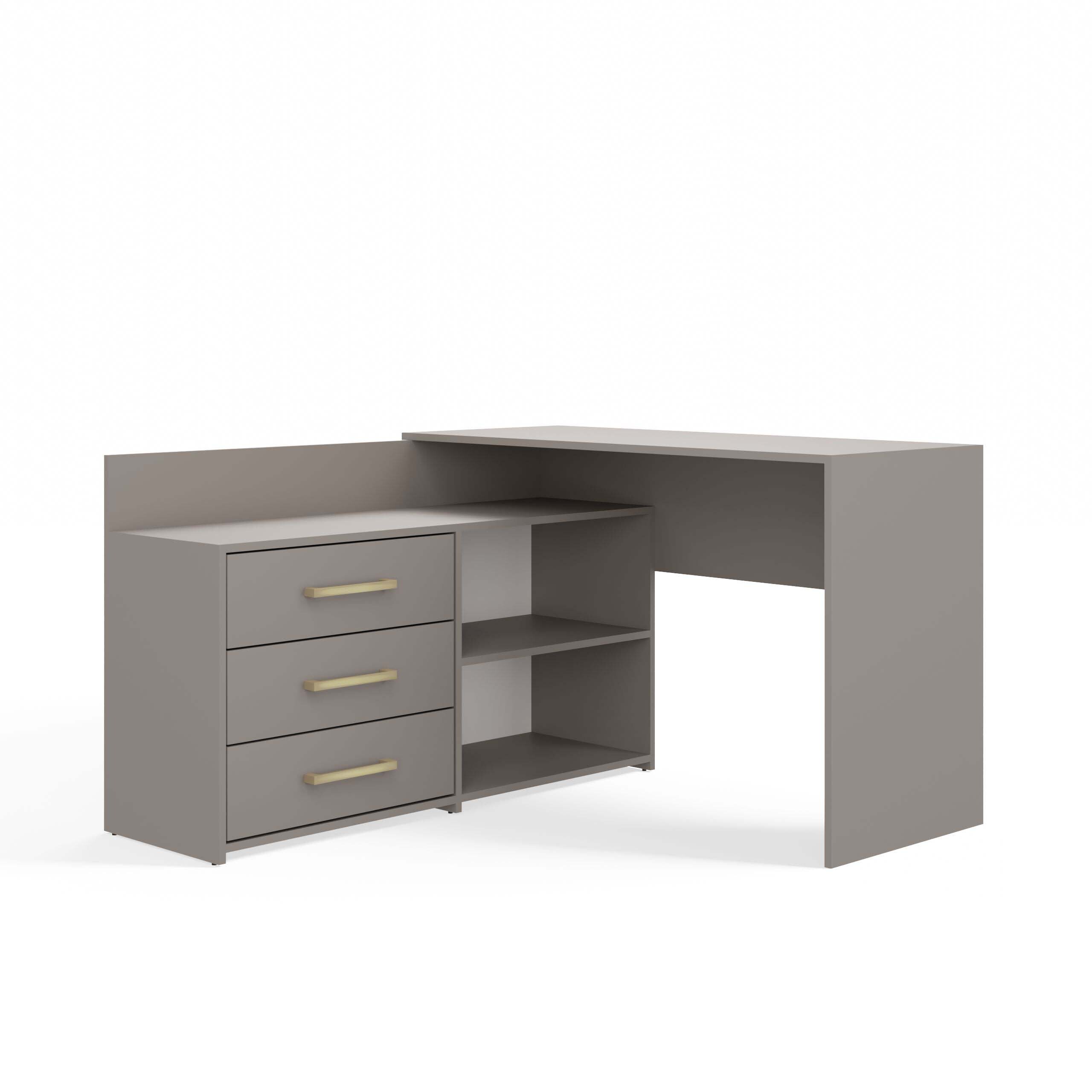 3E 3xE living.com Eckcomputertisch: drei Schubladen, drei Regale, Farbe: Ton, Möbelmaße: B: 120 cm, H: 76 cm, Länge: 50 cm, M-MP-B-DAN-DANY-GLI