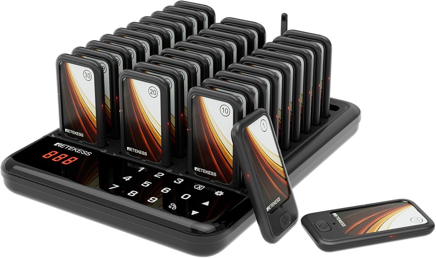 Retekess TD173P Pager Rufsystem, Restaurant Pager, 30 Pagers, 800M, Mit Stummschalttaste, 7 Anrufmodi, Gruppenanruf, Pager Gastronomie für Restaurant EUF9613E