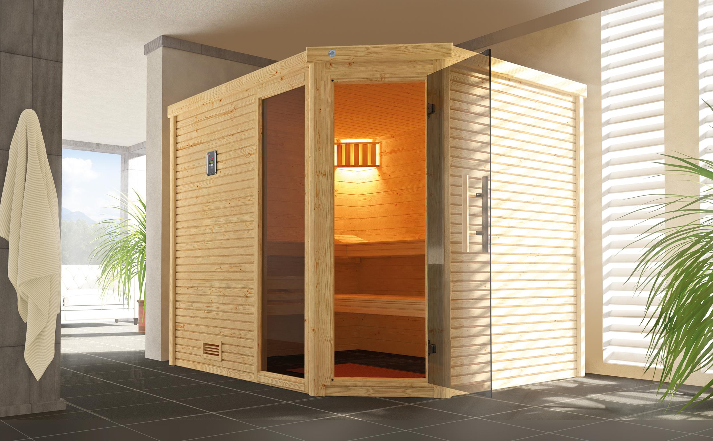 weka Massivholzsauna CUBILIS ECK 3, Rundum-Sorglos-Paket x B x T x H x 245 x 195 x 205