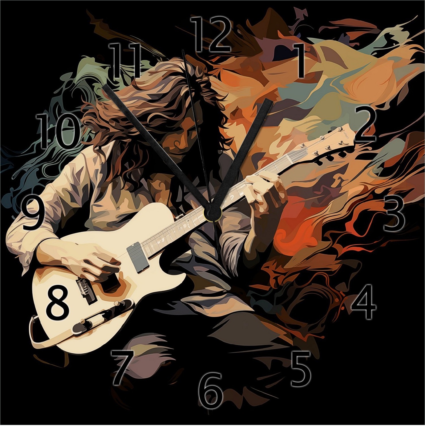 Wallario Design Wanduhr Gitarrensolo aus Echtglas, Größe 30 x 30 cm gugs1100-3030
