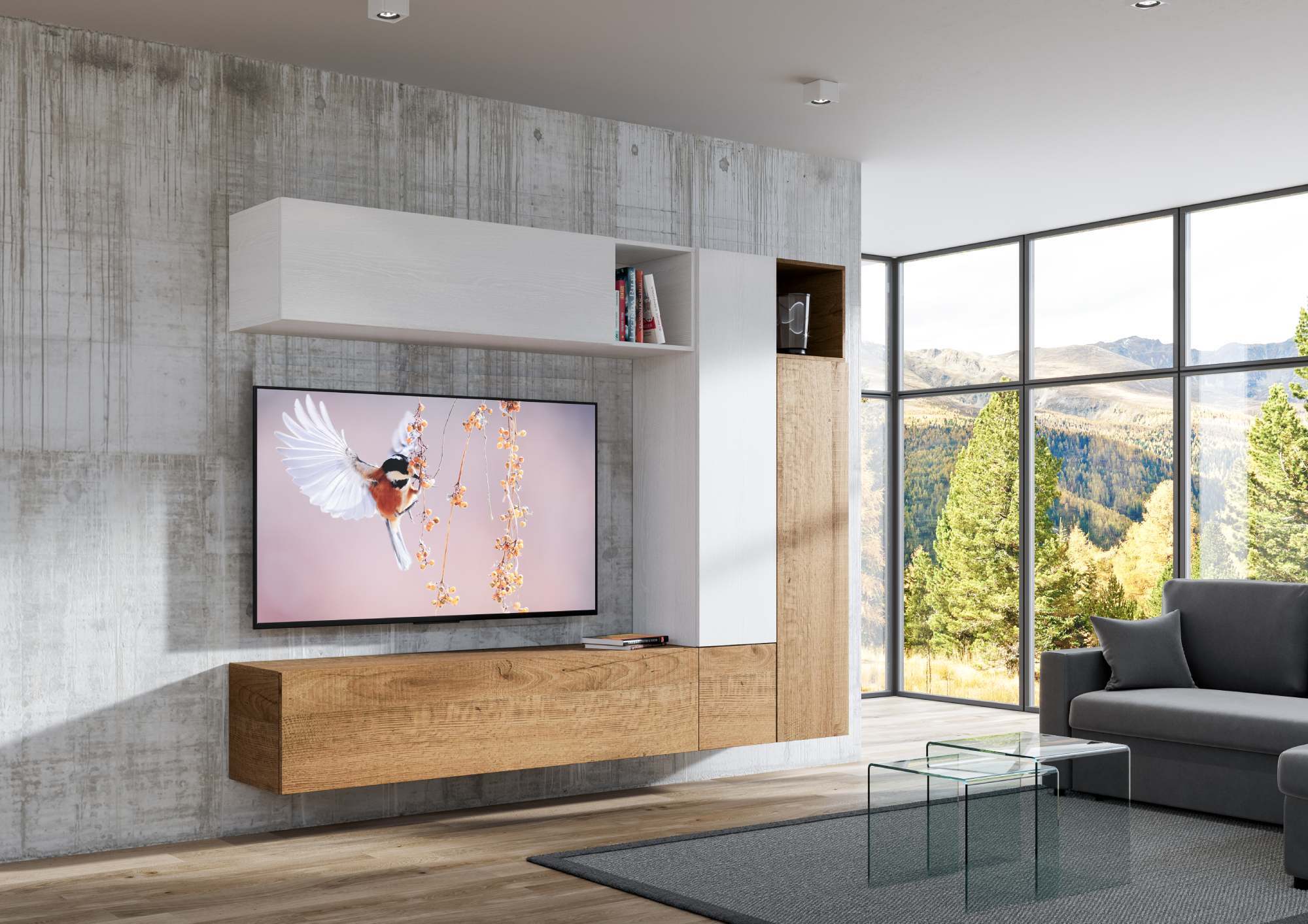 Itamoby Zusammensetzung der Wohnzimmerwand A08 L.254 H194 T.39,2