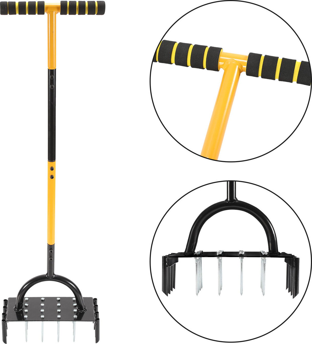 Clanmacy Rasenlüfter Gartenkultivator 2 in 1 Gartenkralle Handaerifizierer mit ergonomischem T-Griff, Bodenkralle Unkrautkralle Bodenlockerer Aerifizierer für Rasen RL-HG10129-1-GDb
