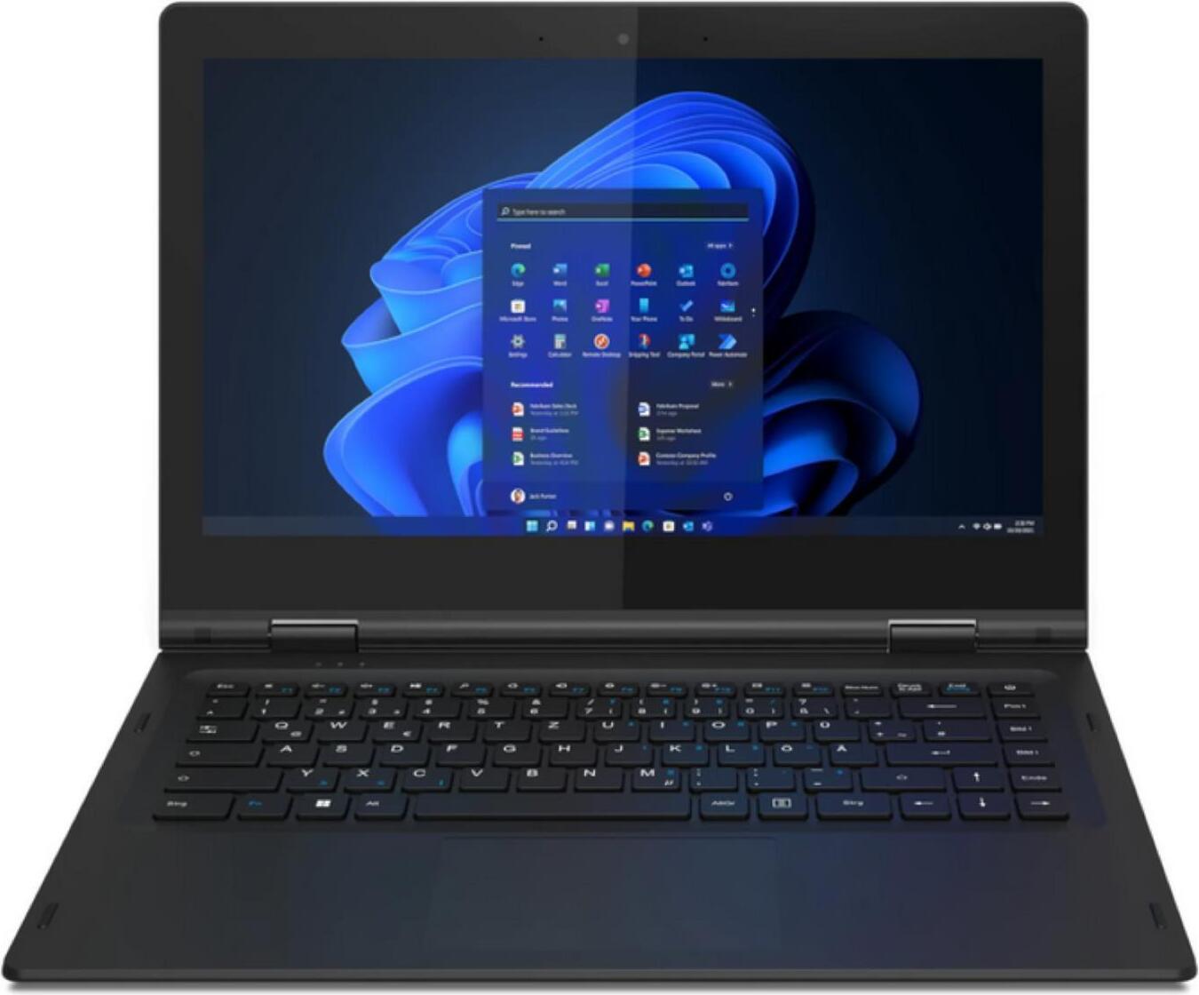Geo GeoFlex 140 35.5 cm (14") HD Touchscreen Convertible-Notebook, Intel Celeron 4020 Prozessor, 4GB Arbeitsspeicher, 128GB SSD Festplatte, QWERTZ, Windows 11 Home S, Schwarz