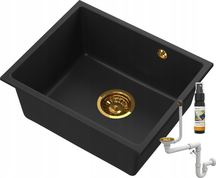 Granitan | Granitspüle Manado 50 - Gold - Einbau, Hochwertiges Design - Mit Syphon und Pflegeprodukt