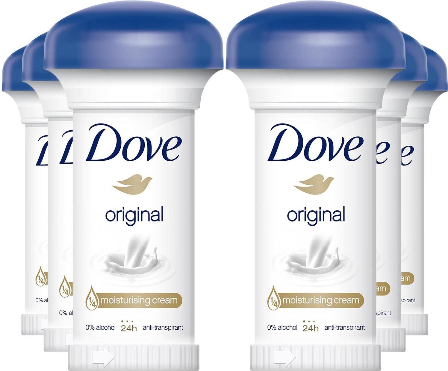 6 x Dove 24h Anti-Perspirant Anti-Transpirant Deodorant Original 50ml YH-IW57-2YWA