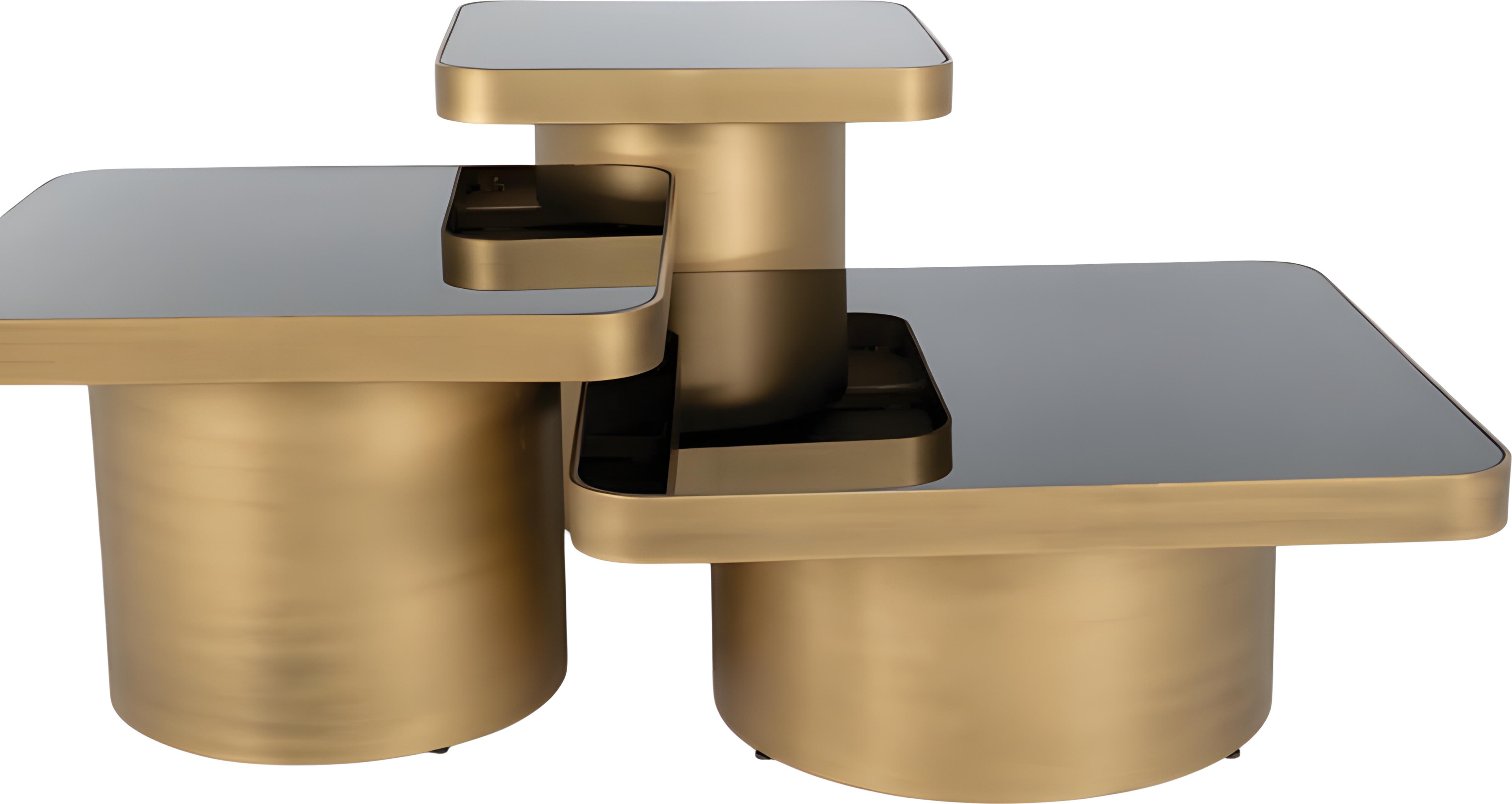 AEA Eleganter goldener Holz-Couchtisch mit Beistelltischen im modernen