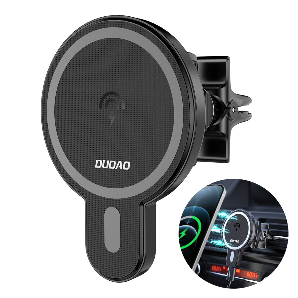 Dudao Magnetic držiak na mobil do auta s bezdrôtovou nabíjačkou 15 W, čierna (F13)