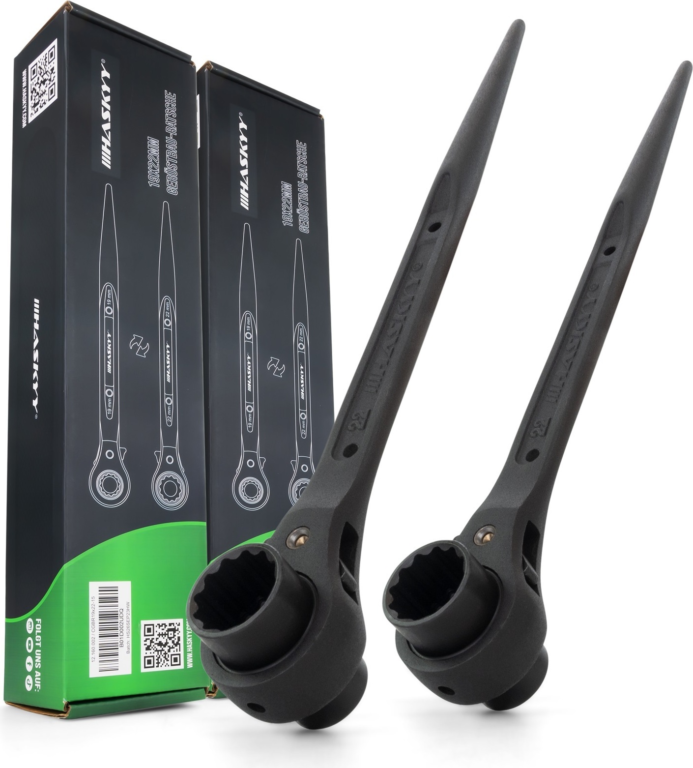 HASKYY 2x Gerüstbauratschen 19/22 mm Gerüstbauerknarre HASKYY 2x Gerüstbau-Ratsche 19x22mm