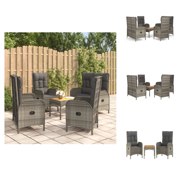 vidaXL 5-dielny záhradný jedálenský set s vankúšmi sivý polyratan - Záhradný nábytok sety