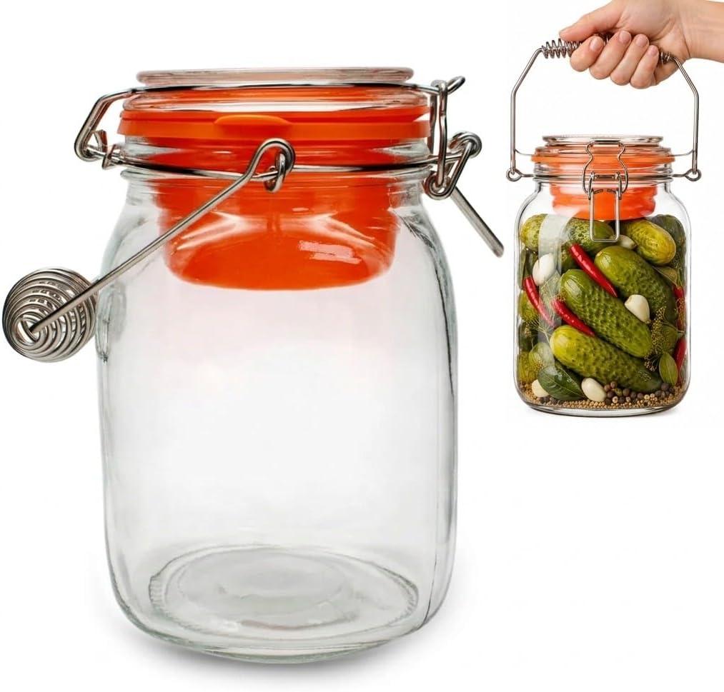 1L Fermentierglas Mit Doppelventil – Luftdicht, Mit Gewicht & Deckel, Aus Bleifreiem Glas, Für Kimchi, Kefir, Sauerkraut & Mehr Sauerkrautbehälter Gewicht