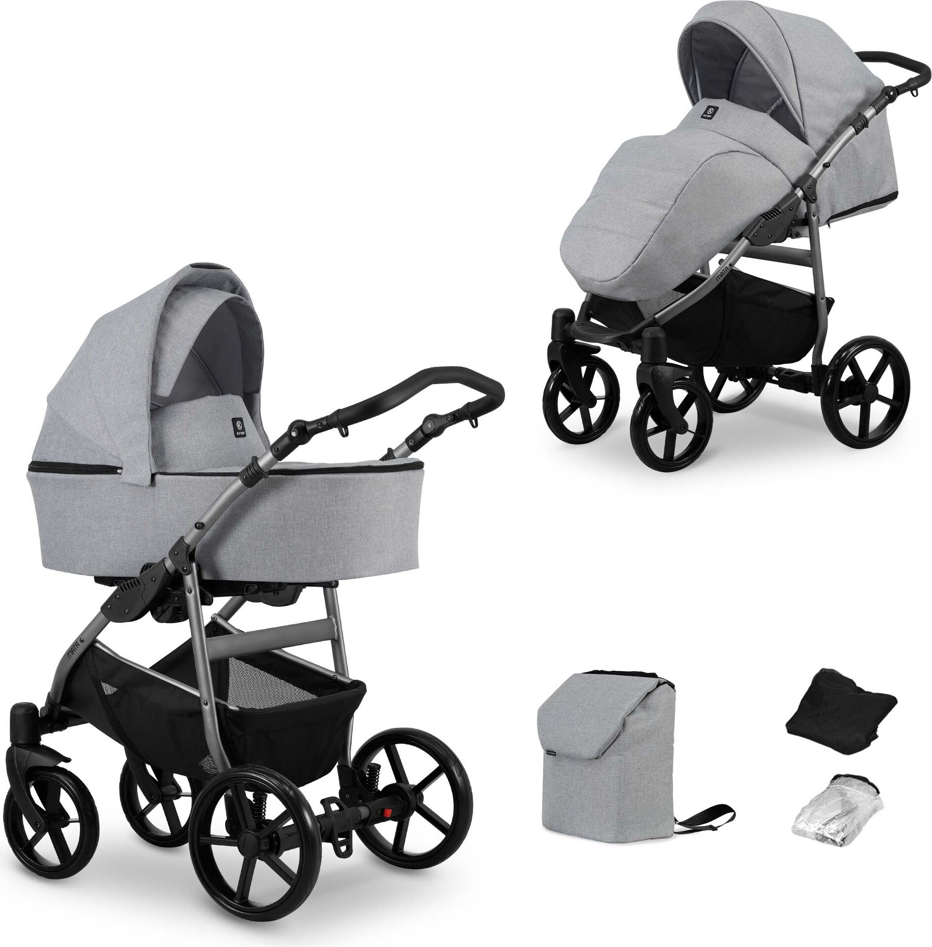 Kinderwagen MATA Sportwagen Babywagen Babyschale Komplettset Kinder Wagen Set 2 in 1 (grau, Rahmenfarbe: Graphite)