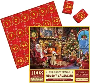 Adventný kalendár 2024 Vianočné puzzle, 24 políčok - 1008 dielikov puzzle, Otec Vianoc pripravuje darčeky, odpočítavanie do Vianoc