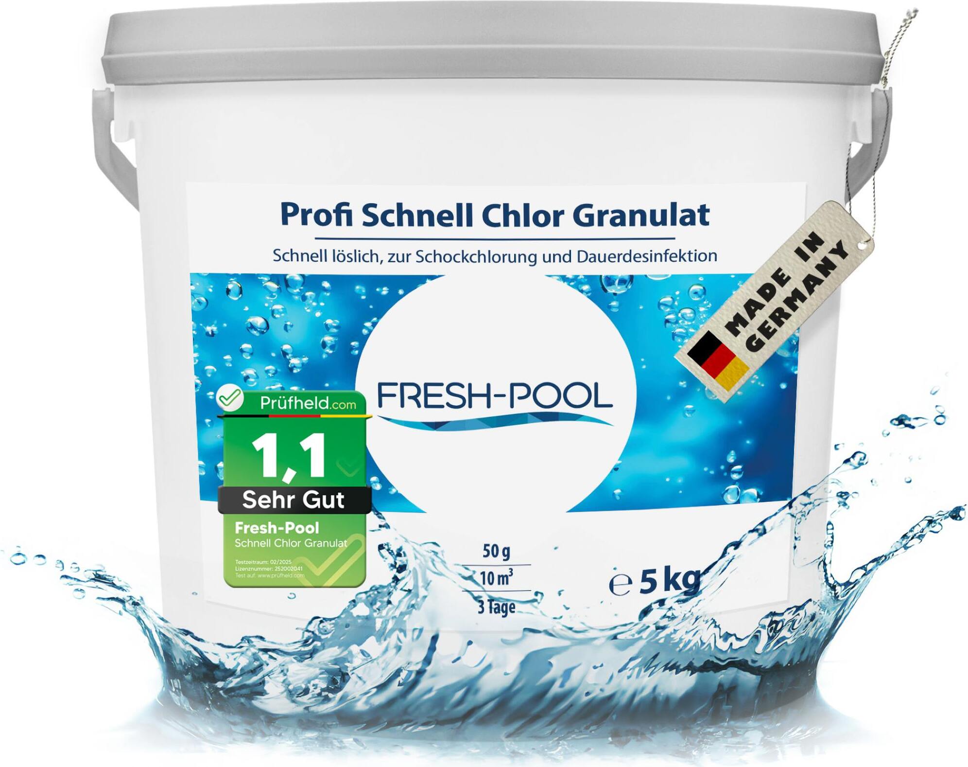 Fresh-Pool Profi Schnell Chlor Granulat, 56% Aktivchlor, 5 kg incl. Dosierbecher - Pool Chlor Granulat | Clorgranulatpool 5kg | Chlorgranulat für Pool | Chlor Pool | Clorgranulatpool N-113035
