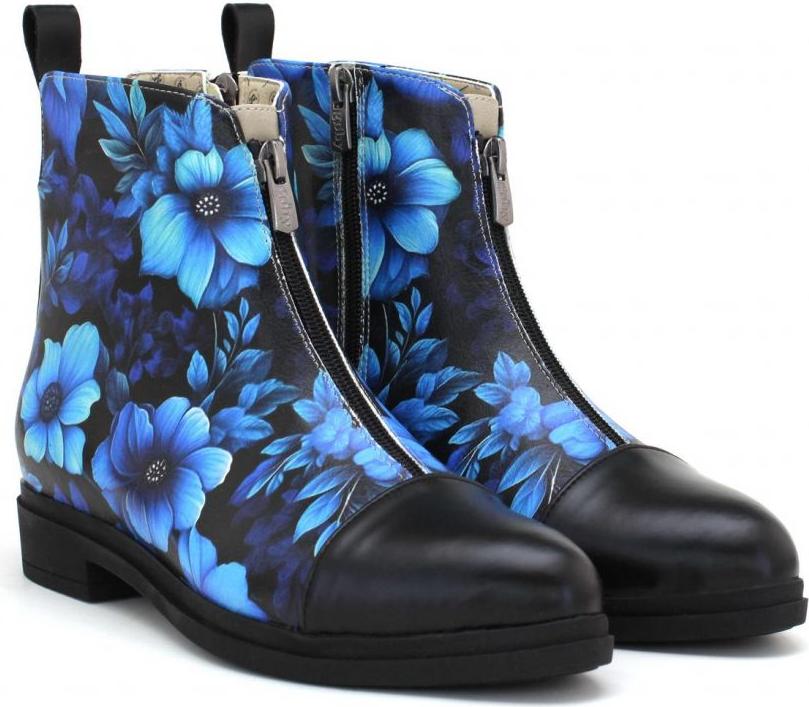 Damen Schuhe Goby Stiefeletten RUGF104 mit blauen Blumen 42