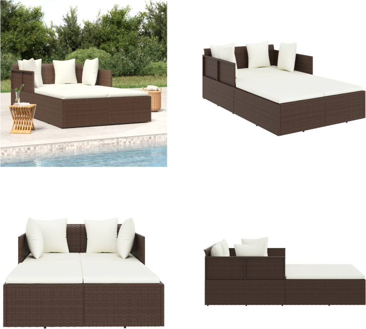 vidaXL Lehátko s vankúšom Brown 182x118x63 cm Poly Rattan - Lehátko - Lehátko - Záhradné lehátko - Záhradné lehátko