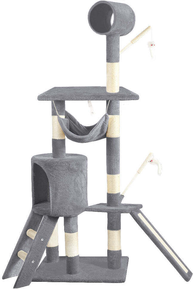 VOUNOT® Kratzbaum XXL mit Kratzbrett Sisalseil für Katzen, Katzenbaum 155cm, Grau VOUNOT Katzenkratzbaum XXL