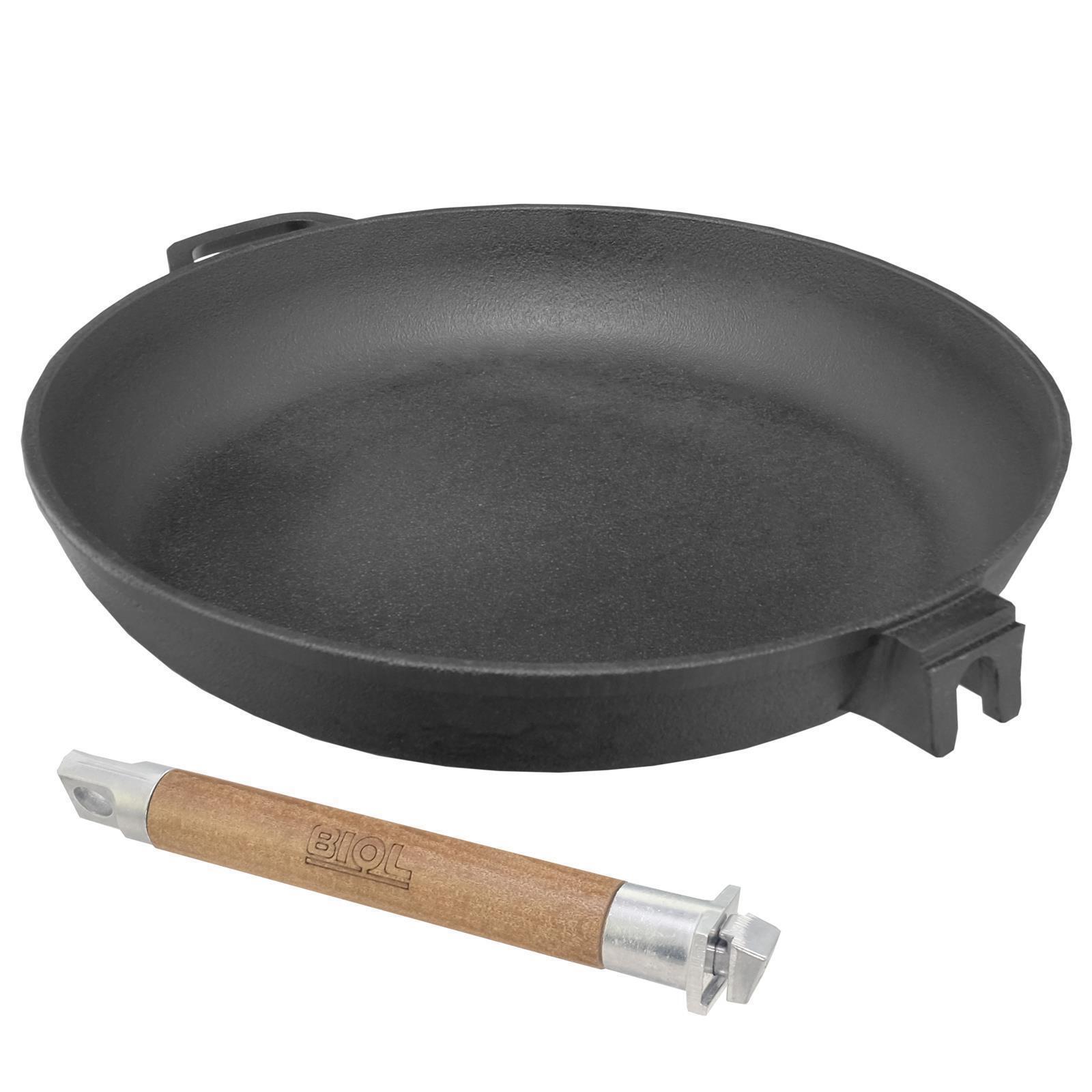 Biol Gusseisenpfanne 26cm Gußeisenpfanne mit abnehmbarem Holzgriff Pfanne aus Gusseisen biol26 0126