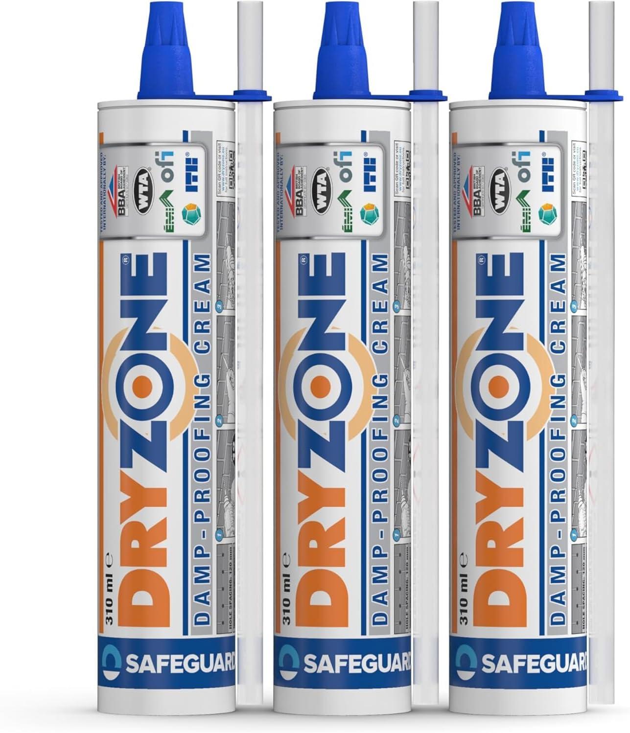 Safeguard Dryzone Horizontalsperre Injektionscreme 3 x 310 ml - Gegen Feuchte Wände und Aufsteigende Feuchtigkeit - WTA – Feuchtigkeitssperre