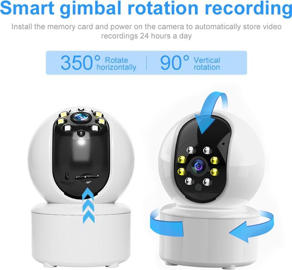 1080p Inteligentný WiFi kamerový systém Bezdrôtový monitor 350° otočný Detekcia pohybu Nočné videnie Obojsmerný rozhovor Diaľkové ovládanie pre domáce Offoor Outdoor Indoor USB napájanie
