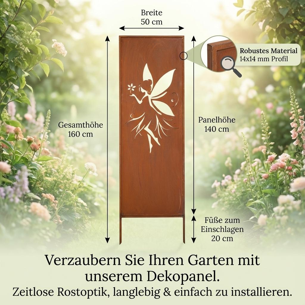 Garden Dekory Rostiges Sichtschutzpaneel aus Stahl 160x50cm Dekoratives Sichtschutzpaneel aus Metall Fee Corten Girlanda