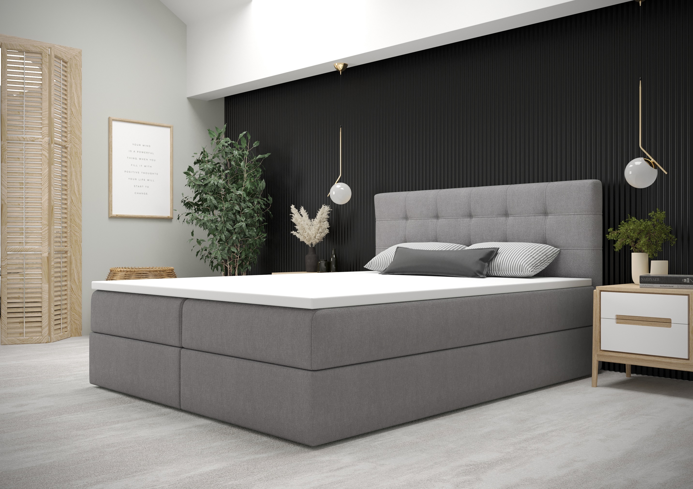 FERA 140x200 Boxspring posteľ Štýlová posteľ s úložným boxom, rôzne farby, s vrchným matracom, spálňová čalúnená posteľ COSMIC 160