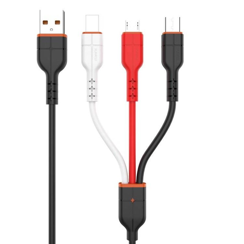 Kaku 3v1 Nylonový nabíjací kábel 3,2A Micro USB TYP-C Lightning konektor Rýchlonabíjací kábel