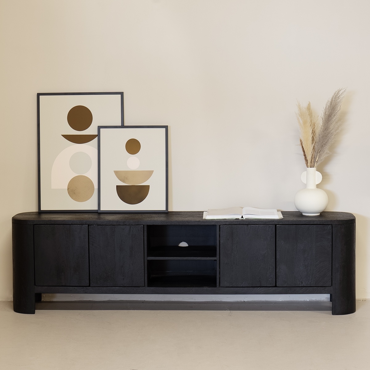 TV-Möbel Schwarz - Mangoholz - 200cm - TV-Möbel Mitchel - Giga Meubel